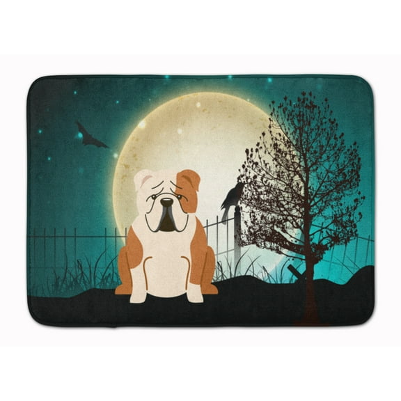 Halloween Scary English Bulldog Fawn White Machine Washable Memory Foam Mat