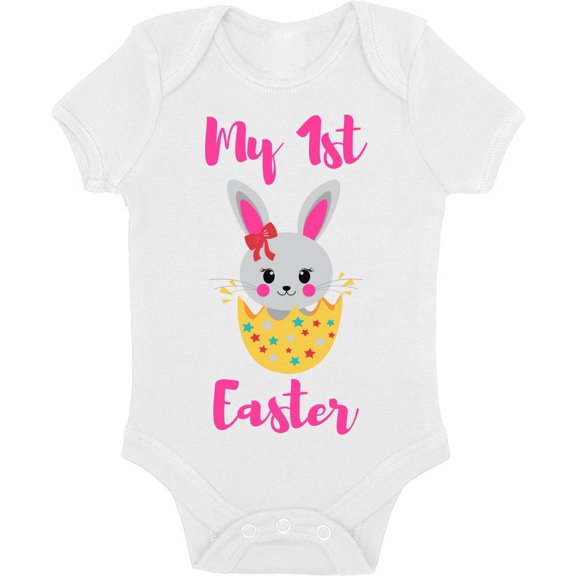 Easter Bodysuit - My 1st Easter Pink Bunny Graphic Short Sleeve Body for Kids Boys Girls Holiday Easter Outfit