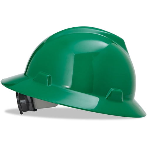 MSA V-Gard Full-Brim Hard Hats, Ratchet Suspension, Size 6 1 2 8, Green by MSA
