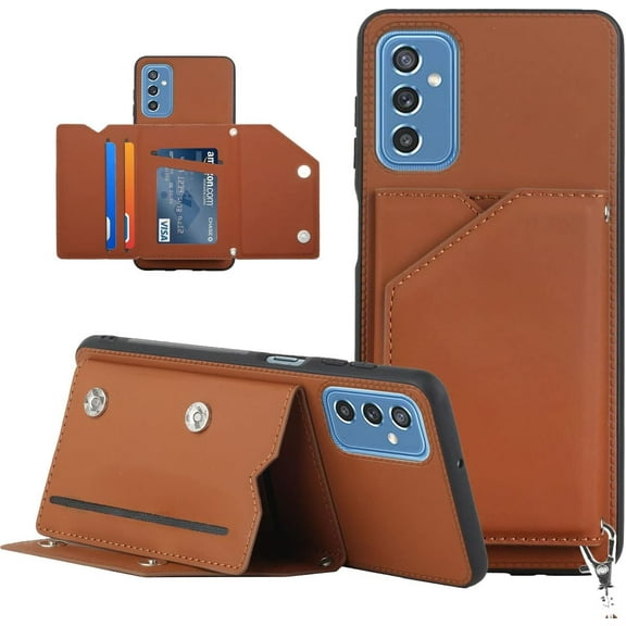 for Samsung Galaxy M52 5G Wallet Cover,Durable PU Leather Magnetic Closure Kickstand with Wrist Strap Credit Cards Pocket Shockproof Case for Samsung Galaxy M52 5G (Not 4G) Brown