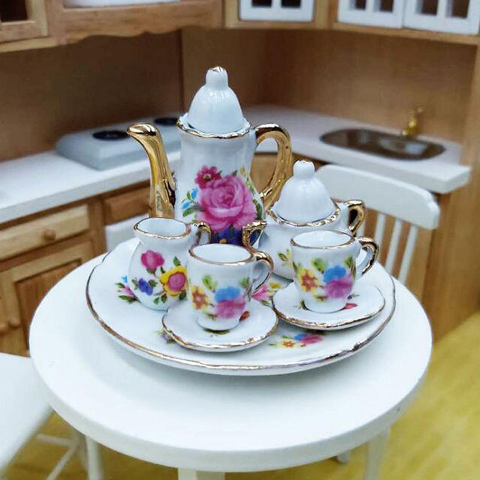 JETTINGBUY Dollhouse Miniature Dining Ware Porcelain; Tea Set Dish Cup Plate - image 4 of 4