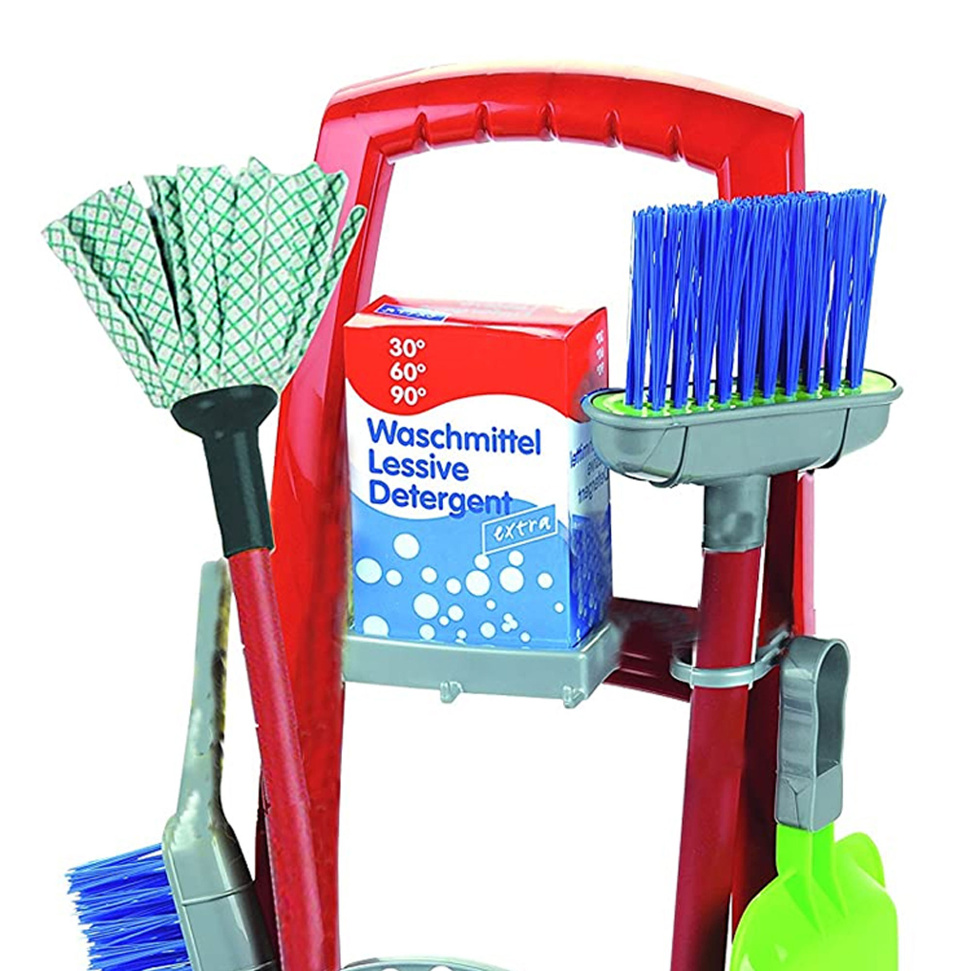 Theo Klein: Cleaning Trolley Set - Kid's 8 Piece Toy Set Includes: Trolley, Bucket, Mop, Broom, Dustpan w/ Brush, Bottle & Detergent Box, Kids Pretend Play, Ages 3+ - image 2 of 5