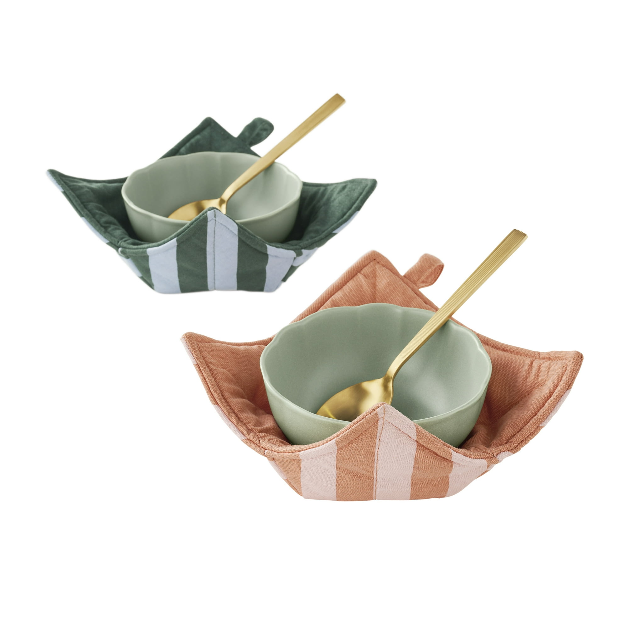Beautiful Stripe Bowl Holders Reversible Solid and Striped Pink Rosé & Thyme Blue, 2 Pack