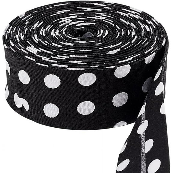 Polka Dot Printed Polyester Double Fold Bias Tape Clothes Accessories Flat Black 30mm about 10.94 Yards(10m)/Roll