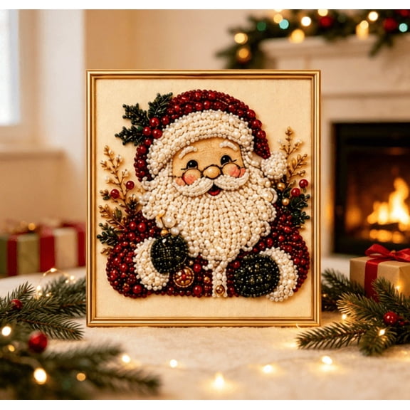 2026 DIY Christmas Pearl Diamond Painting Art Kit, Themed Pearl Beads Art Craft with Frame, Holiday Gemstone Diamond Dots Set for Christmas Home Atmosphere