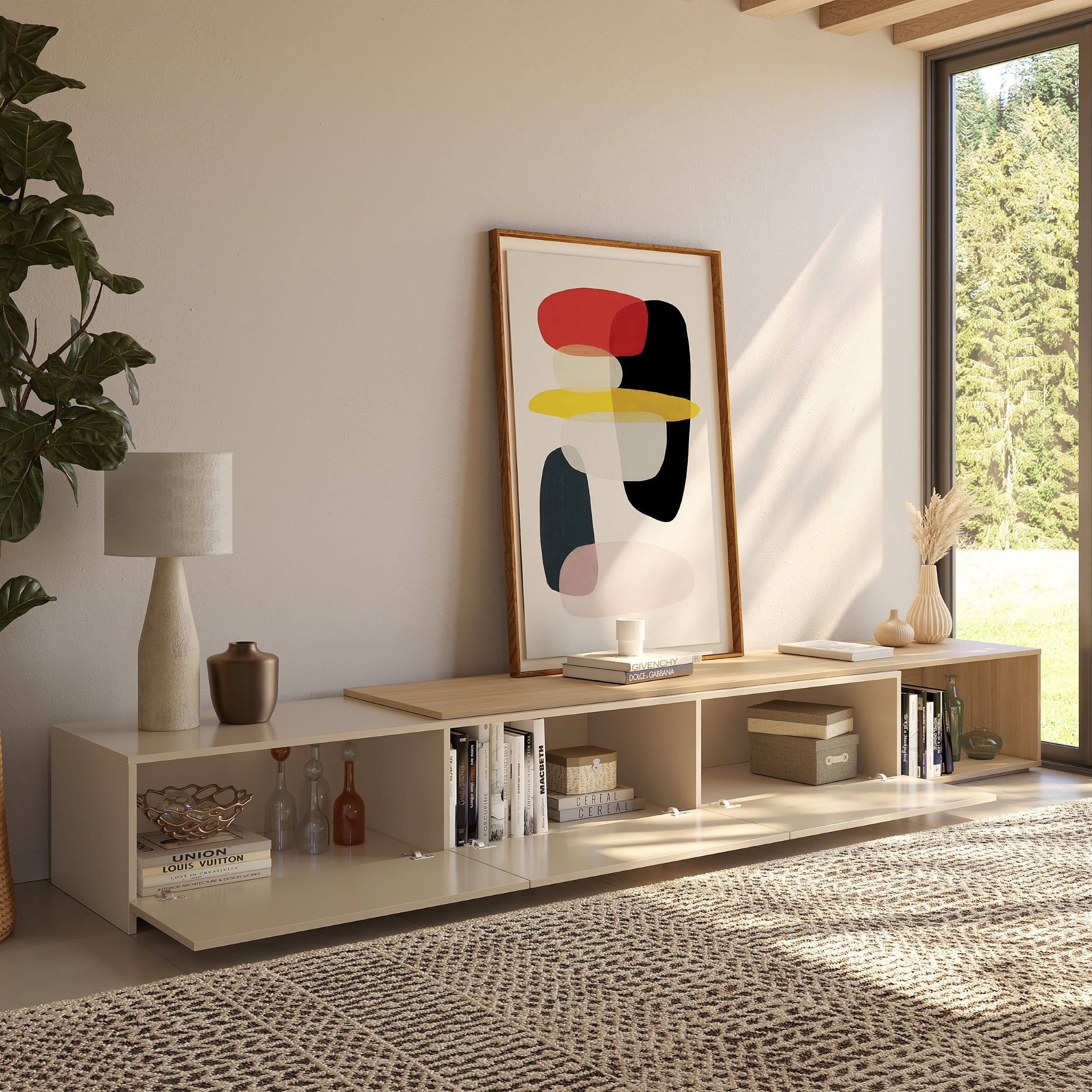 Arlo Extendable TV Console in Natural Blonde Oak