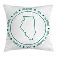 thumbnail image 1 of Illinois Throw Pillow Cushion Cover, Vintage Insignia with USA State Map Distressed Visa Stamp Country National, Decorative Square Accent Pillow Case, 18" X 18", Dark Teal White, by Ambesonne, 1 of 2