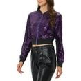 thumbnail image 4 of INSPIRE CHIC Women's Sequin Sparkle Zipper Cropped Bomber Jacket S Purple, 4 of 6