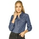 thumbnail image 1 of Blusa De Lunares Cuello Puntiagudo Bolsillos Del Pecho Botón abajo Para Mujer Azul oscuro L, 1 of 6