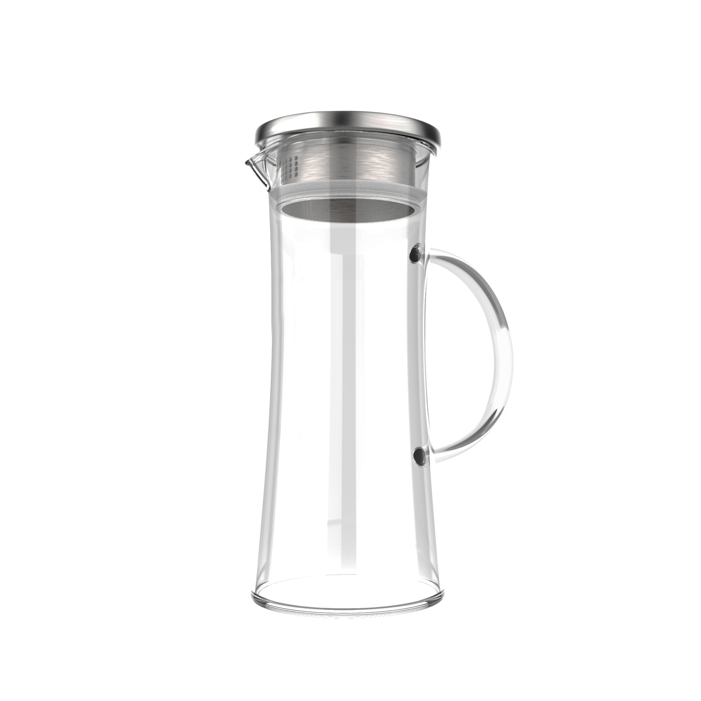 Glass Pitcher-50oz. Carafe with Stainless Steel Filter Lid- Heat