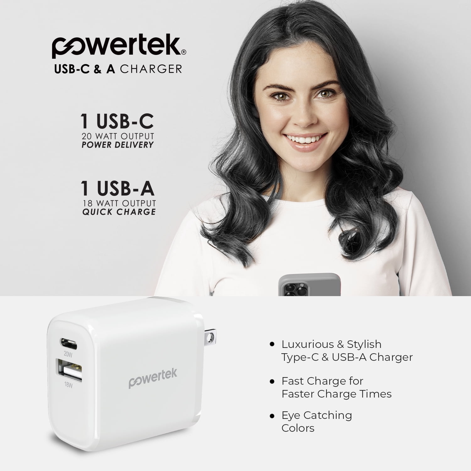 Liquipel Powertek 20W A/C Combo Wall Charger Woven - White