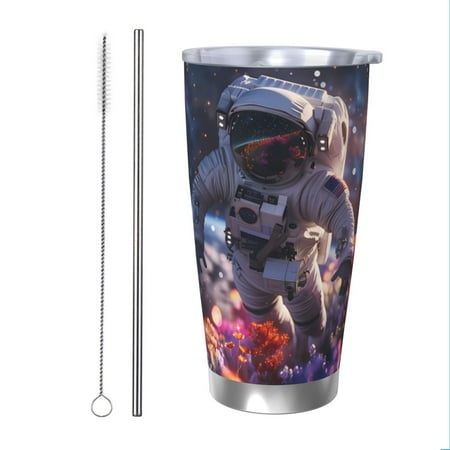 

Cauagu Astronaut In Cosmic Garden Pattern 20oz Tumbler Stainless Steel Vacuum Insulated Tumbler with Lid Insulated Coffee Mug Thermal Cup with Splash Proof Sliding Lid-Straw Two-piece Set