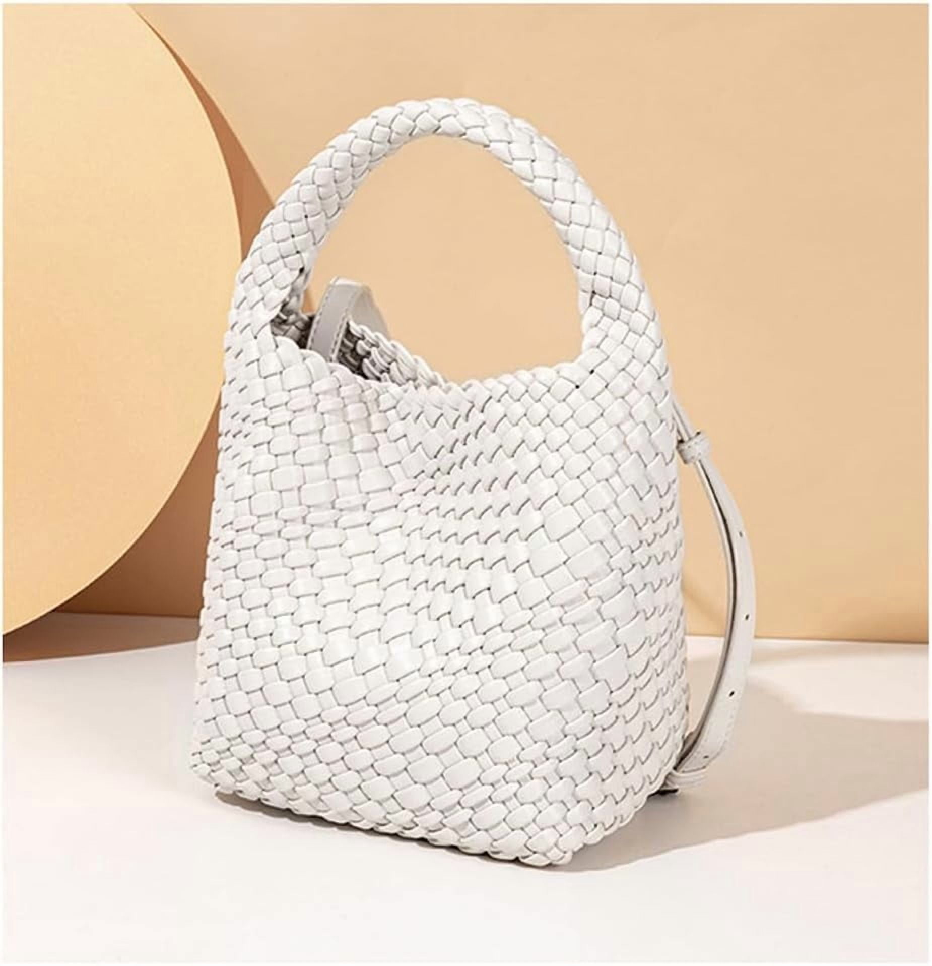 CAILDANL Woven Leather Bags for Women Knoted Women Handbag Designer Shoulder Bucket Purse Handmade Fashion Tote Hobo Bag Small