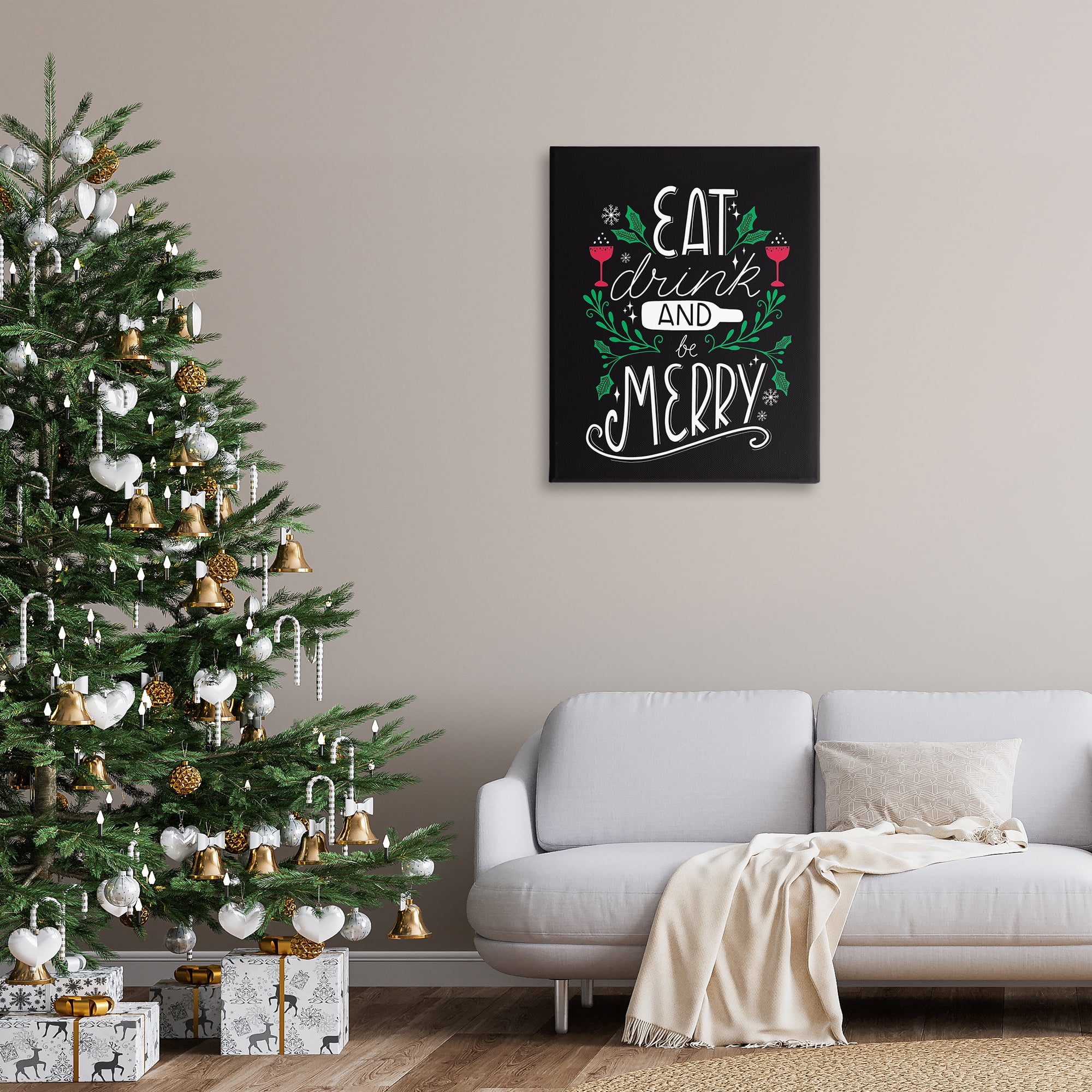 Stupell Industries Eat Drink and Merry Xmas Holiday Painting Gallery Wrapped Canvas Art Prints Wall Art, 30 x 40