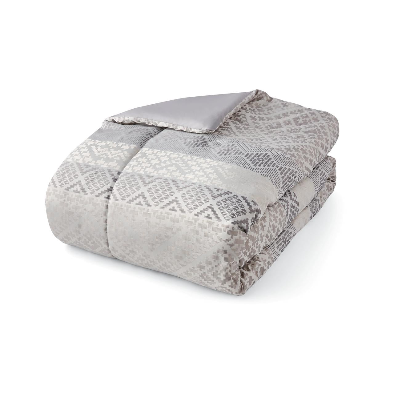 Mainstays 7 Piece Diamond Comforter Set, Shams, Dec Pillows, Bed Skirt, Grey, Full/Queen