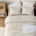 thumbnail image 3 of Full Comforter Set - 4 Pieces Grid Pleat Bed Set, Beige Boho Bedding for All Season, 1 Soft Comforter, 2 Pillowcases, 1 Decorative Pillow, 3 of 7