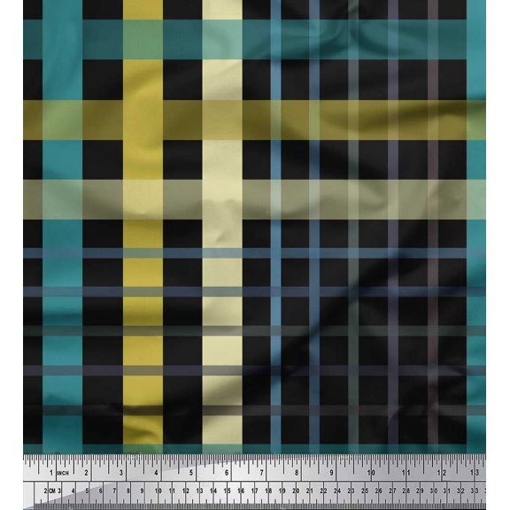 Soimoi Black Cotton Duck Fabric Check Check Printed Craft Fabric by the Yard 42 Inch Wide