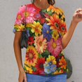 thumbnail image 6 of Floral Colorful Flower Womens Tops Women's Fashion Casual Short Sleeve Flower Print Round Neck Pullover Top Blouse, 6 of 6