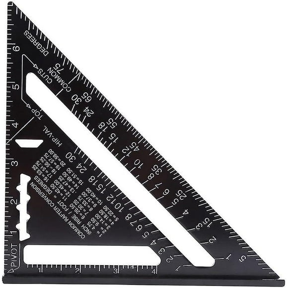 7 Inch Metric/Imperial Aluminum Square Tool Triangle Ruler Protractor High Precision Measuring Tools with Black Oxide Finish for Carpenter Joiner