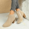 thumbnail image 3 of Rokment Women's High Heel Dress Boots for Ladies Fall Winter Fashion Solid Suede Pointed Toe Block Dressy Pumps Ankle Booties Khaki Size 8.5, 3 of 6
