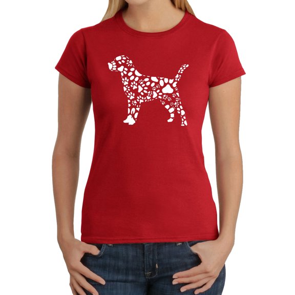 Women's Word Art T-Shirt - Dog Paw Prints