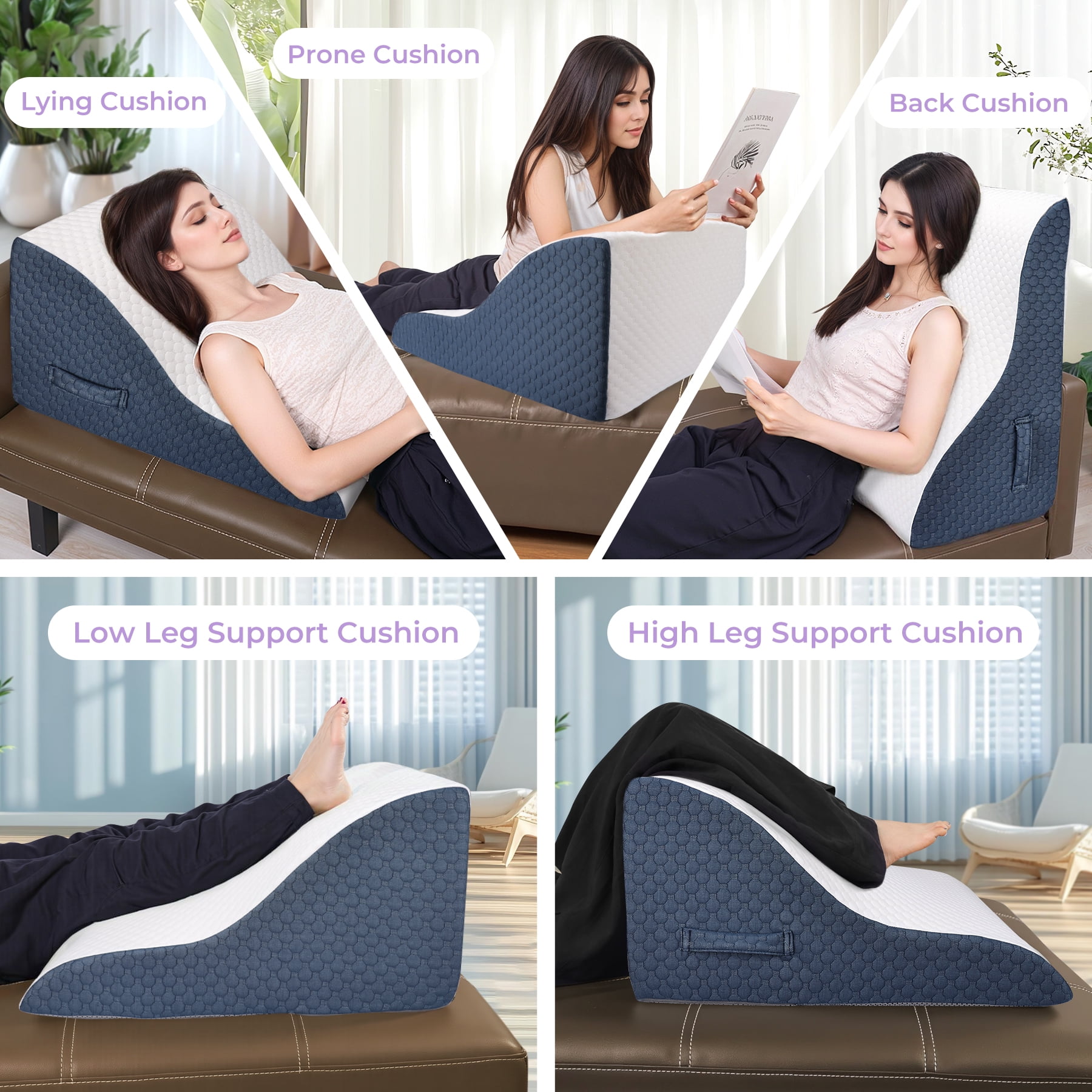 Orthopedic Bed Wedge Pillows, Soft Foam Triangle Pillow 12&24 Inches Height for Acid Reflux Relief, After Surgery, Ergonomic Incline Reading Pillow for Sleeping, Back Leg Pain Relief