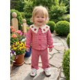 thumbnail image 3 of Loicainy Baby Toddler Girl Outfit 6 12 18 24 Months 2T 3T 4T Long Sleeve Crochet Doll Collar Tops and Pants Clothes Set, 3 of 9