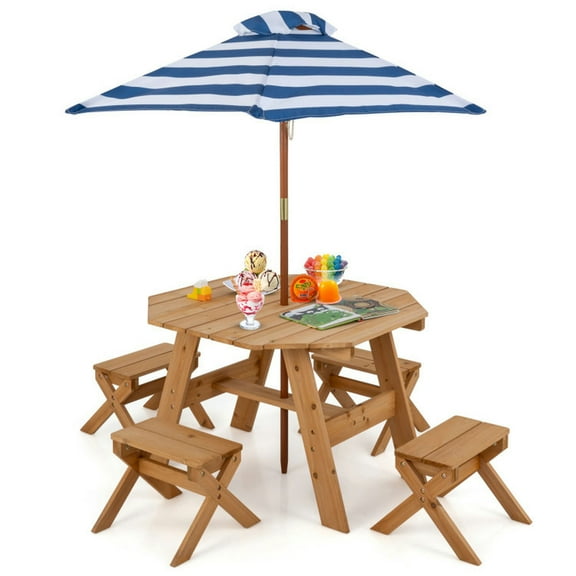 Spaco Kids Wooden Table Set for Children Aged 3  Years-Natural, Toddler Table and Chair Set for Arts & Crafts, Snack Time, Homeschooling, Homework