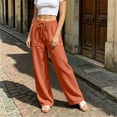 thumbnail image 4 of ZHYou No Boundarie Linen Pants for Women Wide Leg Drawstring Stretchy Waist Casual Loose Fit Lightweight Trousers with Pockets,Orange,Size L, 4 of 6