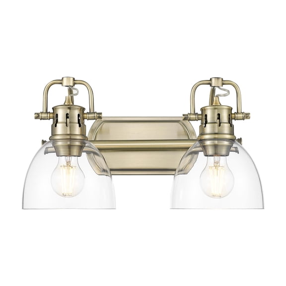 Yep by Golden Lighting Duncan 2-light Vanity in Aged Brass and Clear Glass