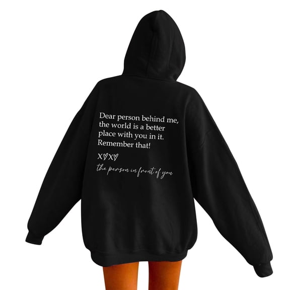 Bibifish Womens Hoodies Back Text Graphic Hooded Sweatshirts Oversized Long Sleeve Pullover Tops Casual Loose Outfits