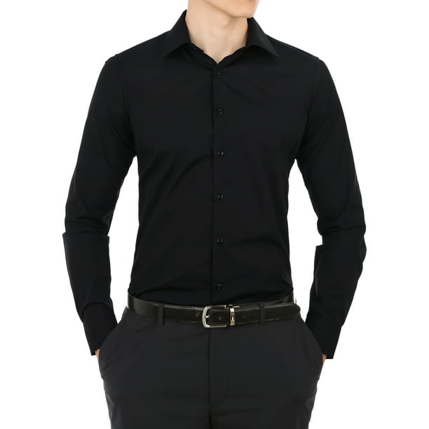 Men?s Black Slim Fit Long Sleeves Dress Shirt - Walmart.com