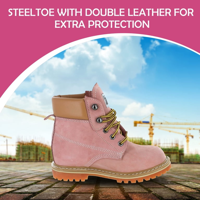 pink women's steel toe slip resistant boots