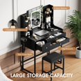 thumbnail image 2 of Fluted Makeup Vanity Desk Set with Lighted Mirror & Stool, 3 Color Adjustable Lights, Built-in Power Outlet, 3 Drawers and 4 Storage Shelves, Modern Dressing Table for Bedroom, 2 of 6