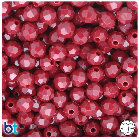 BeadTin Burgundy Opaque 8mm Faceted Round Plastic Beads (450pcs)