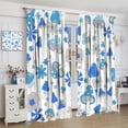 thumbnail image 4 of Boho Mushroom Curtains, Blue White Flower Floral Funny Cute Bohemian Groovy 1970s Rustic Retro Rod Pocket Window Drapes for Kids Bedroom Living Room 55x63in, 4 of 6
