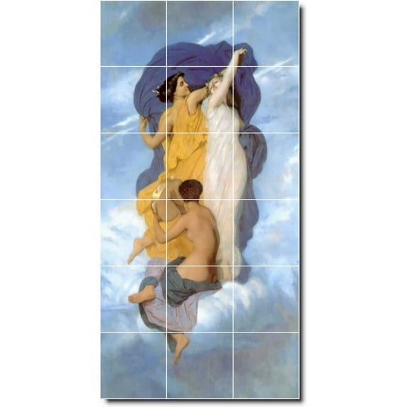Ceramic Tile Mural-William Bouguereau Mythology Backsplash Tile Mural 30. 12.75" w x 25.5" h using (18) 4.25 x 4.25 ceramic tiles