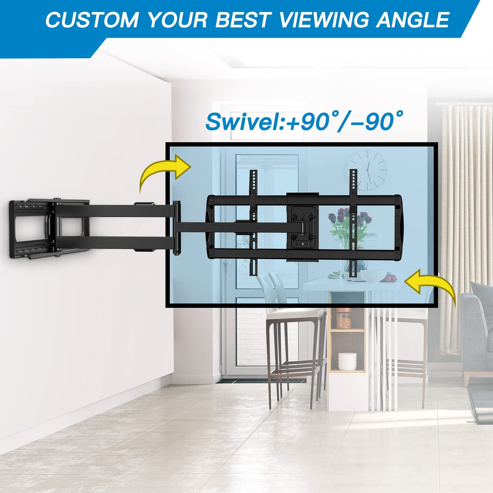 MountFTV Full Motion Long Arm TV Wall Mount for 42"-90" TVs,with 42.72 inch Long Arm Extension,up to 150 lbs,Corner Articulating TV Mount Bracket,Max 800x400mm,Swivel and Tilt