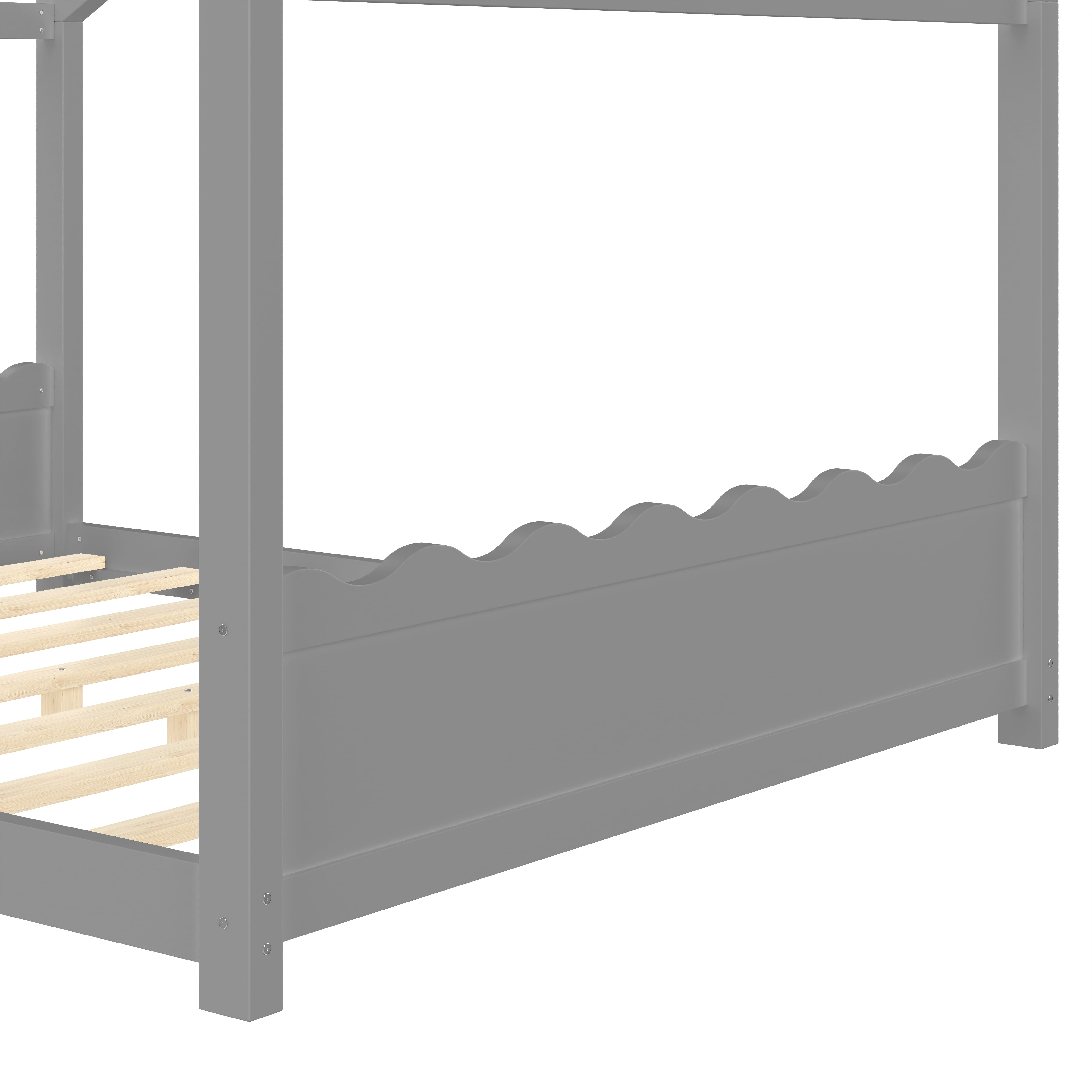 Yoneston Queen House Floor Bed with Roof, Solid Wood Platform Bed Frame with Opening Constructure for Kids, No Box Spring Needed, Gray