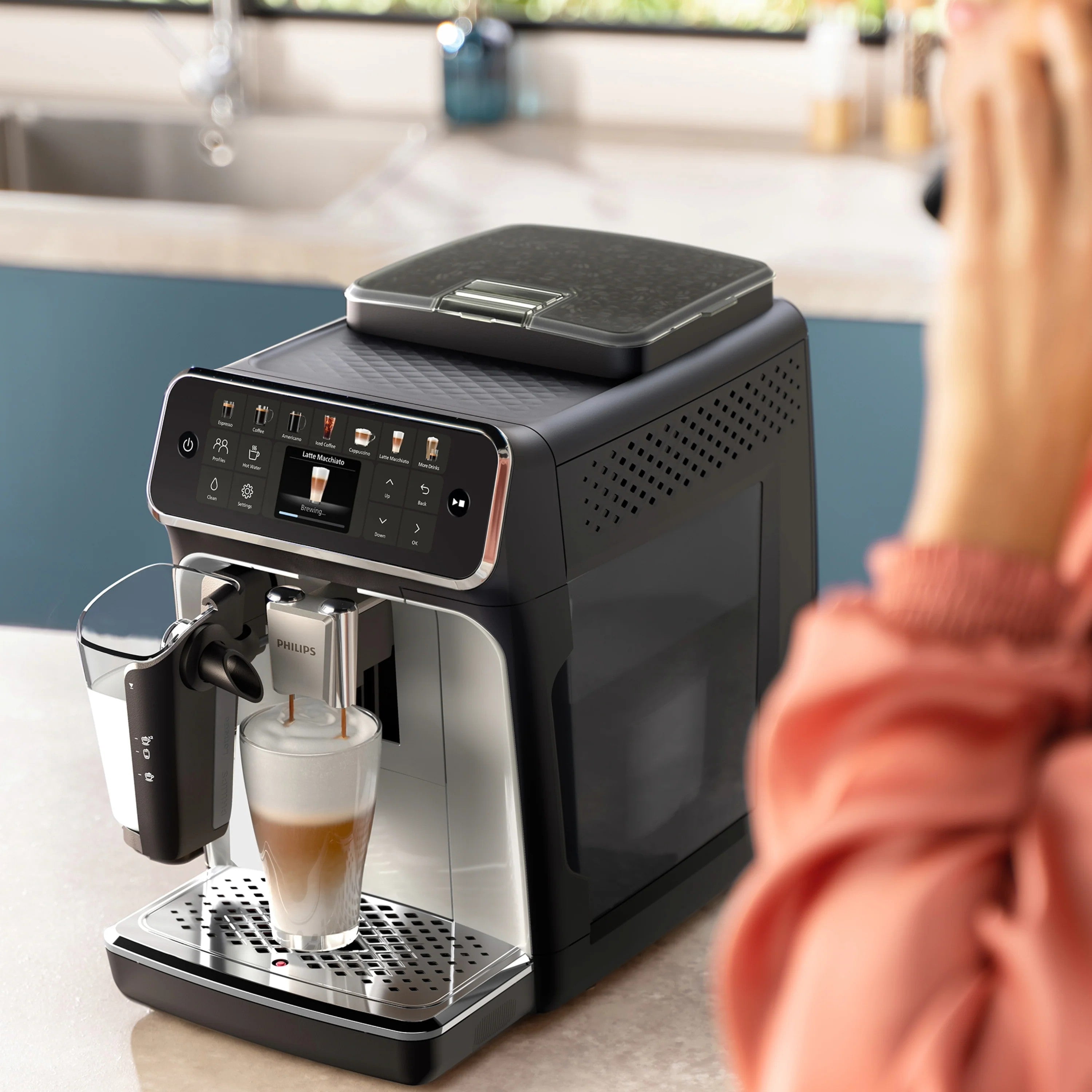 Restored Philips 4400 LatteGo Automatic Espresso Machine | 12 Recipes | Black Chrome | EP4447/90 (Refurbished)