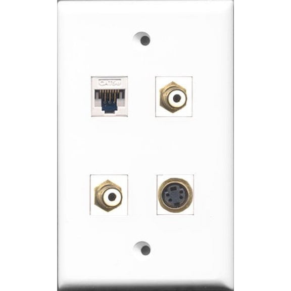 RiteAV - 2 Port RCA White and 1 Port S-Video and 1 Port Cat5e Ethernet White Wall Plate