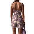thumbnail image 3 of Women's Summer Suspender Jumpsuit Floral Print Ruffled Edge Tie V-neck Sleeveless Short Romper, 3 of 5