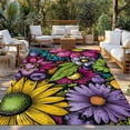 thumbnail image 2 of Yellow Purple Flowers Outdoor Rug for Patio/Deck/Porch, Non-Slip Large Area Rug 6 x 9 Ft, Watercolor Blooming Floral Leaves Retro Indoor Outdoor Rugs Washable Area Rugs, Camping Rug Carpet Runner, 2 of 8