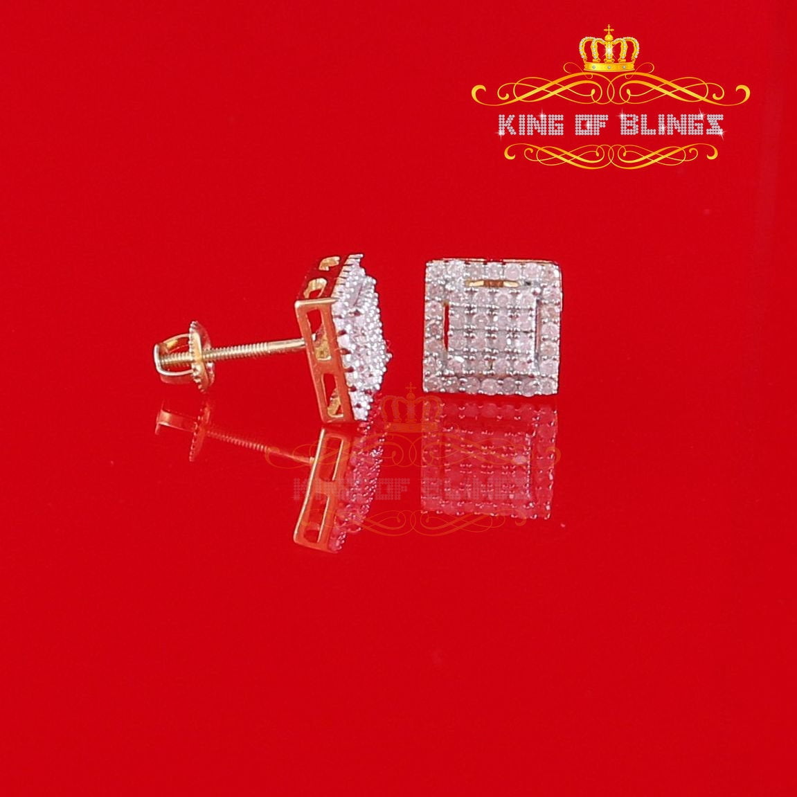King of Bling's 0.50ct Diamond 925 Sterling Silver Hip Hop Yellow Stud Earring For Men & Women