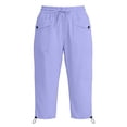 thumbnail image 5 of AHTJRT Cargo Capri Pants for Women Waterproof Drawstrings Elastic Waist Pants with Adjustable Cuffs Multiple Pockets Hiking Running Trousers Purple L, 5 of 5