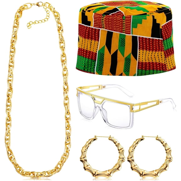 4 count Halloween 80s 90s Hop Costume Kufi Hat Rapper Accessories for Women Men Freaknik Party