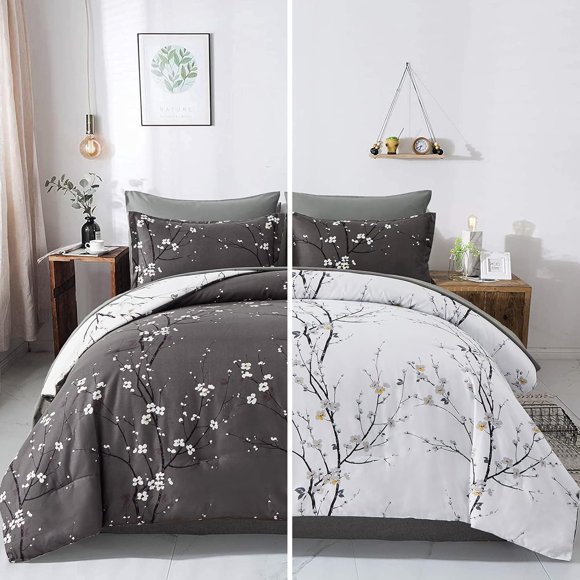 Juego de edredón WONGS BEDDING Floral Comforter Queen, 7 piezas