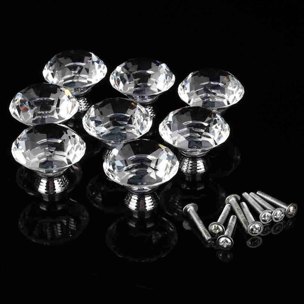 NFTIGB 16Pcs Crystal Glass Cabinet Knob Diamond Shape 40mm / 1.57 inch Drawer Cupboard Handle Pull