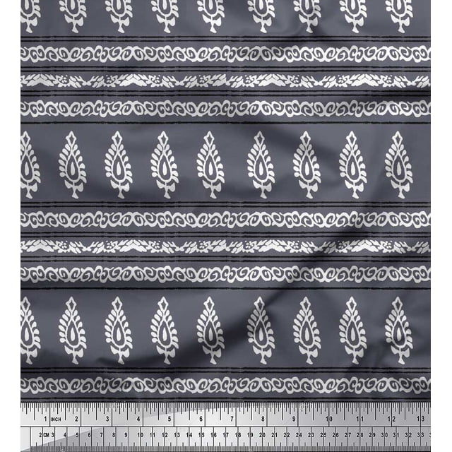 Soimoi Modal Satin Fabric Stripe,Swirl & Floral Block Print Sewing Fabric Yard 42 Inch Wide