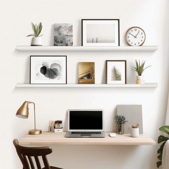 Floating Shelves Set of 3, 47 Inch White Rustic Wood Shelves for Wall, Wall Storage Shelves with Guardrail Design for Bedroom, Bathroom, Kitchen, Office, 3 Different Sizes